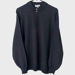 Zanetti Italy Merino Wool Henley Sweater Gray Men's Size XL Long-Sleeve Pullover
